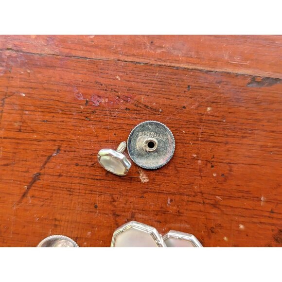 Vintage Art Deco Sterling silver and mother of pearl cufflinks and shirt studs, - Picture 7 of 8